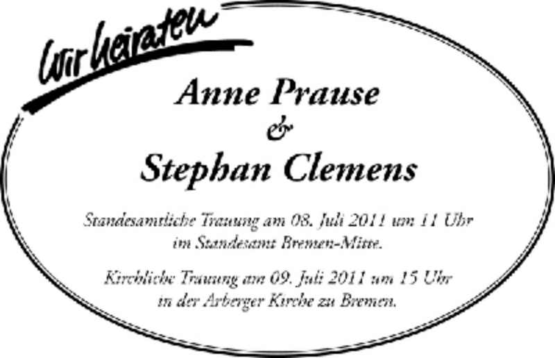 Hochzeitsanzeige von Anne Prause von WESER-KURIER