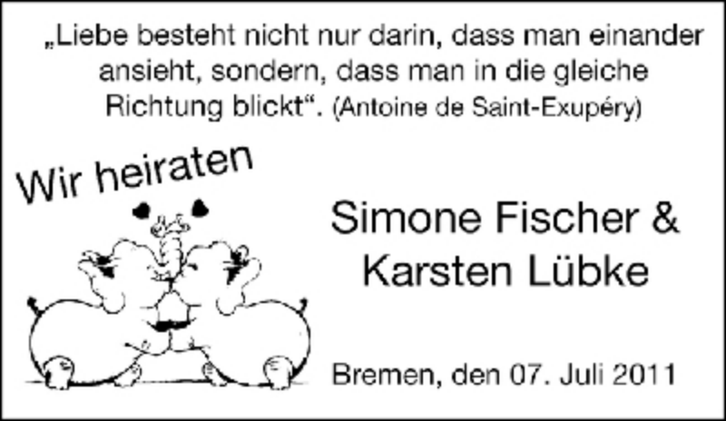 Hochzeitsanzeige von Simone Fischer von WESER-KURIER