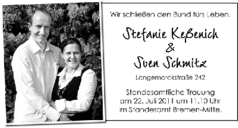 Hochzeitsanzeige von Stefanie Keßenich von WESER-KURIER