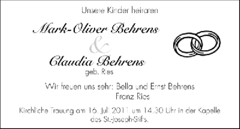 Hochzeitsanzeige von Claudia Behrens von WESER-KURIER