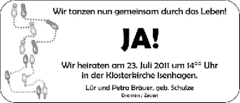 Hochzeitsanzeige von Petra Bräuer von WESER-KURIER