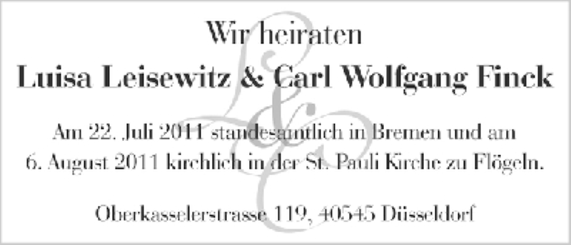 Hochzeitsanzeige von Luisa Leisewitz von WESER-KURIER