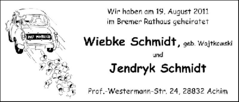 Hochzeitsanzeige von Wiebke Schmidt von WESER-KURIER