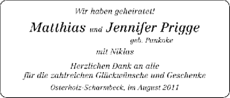 Hochzeitsanzeige von Jennifer Prigge von WESER-KURIER