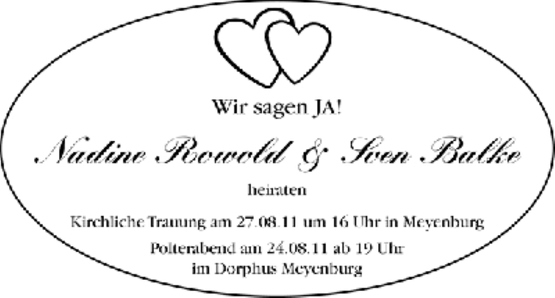 Hochzeitsanzeige von Nadine Rowold von WESER-KURIER