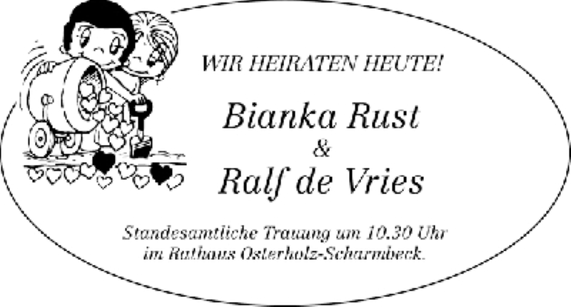 Hochzeitsanzeige von Bianka Rust von WESER-KURIER