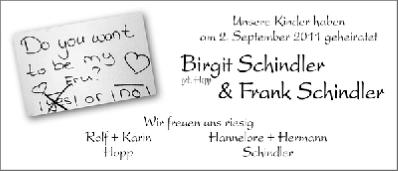 Hochzeitsanzeige von Birgit Schindler von WESER-KURIER
