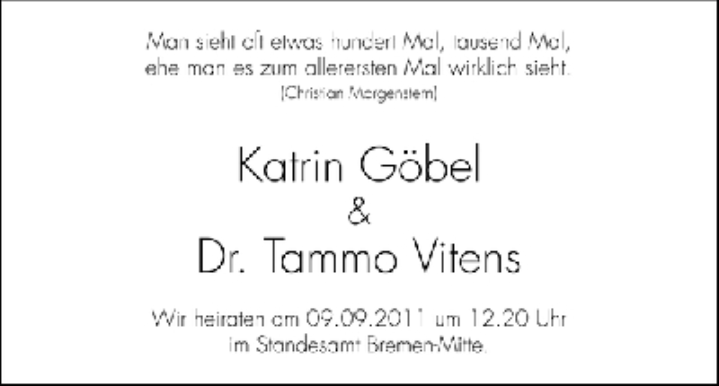 Hochzeitsanzeige von Katrin Göbel von WESER-KURIER