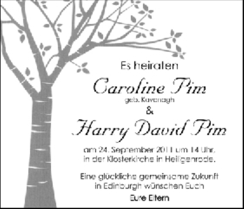 Hochzeitsanzeige von Caroline Pim von WESER-KURIER