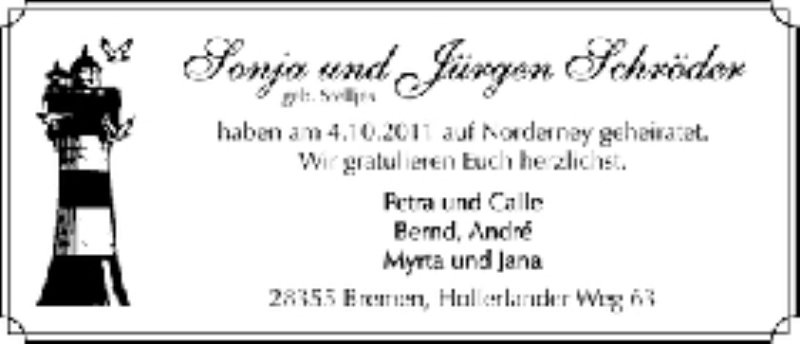 Hochzeitsanzeige von Sonja Schröder von WESER-KURIER