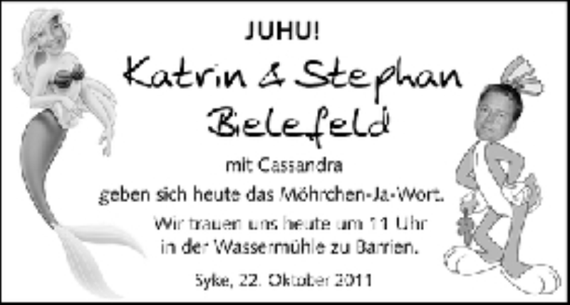 Hochzeitsanzeige von Katrin Bielefeld von WESER-KURIER