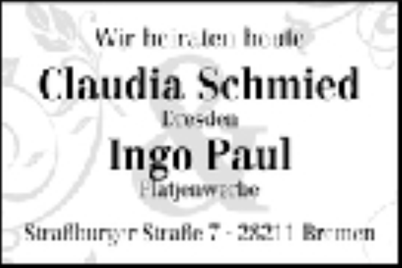 Hochzeitsanzeige von Claudia Schmied von WESER-KURIER