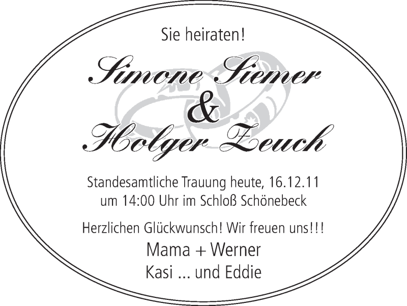 Hochzeitsanzeige von Simone Siemer von WESER-KURIER
