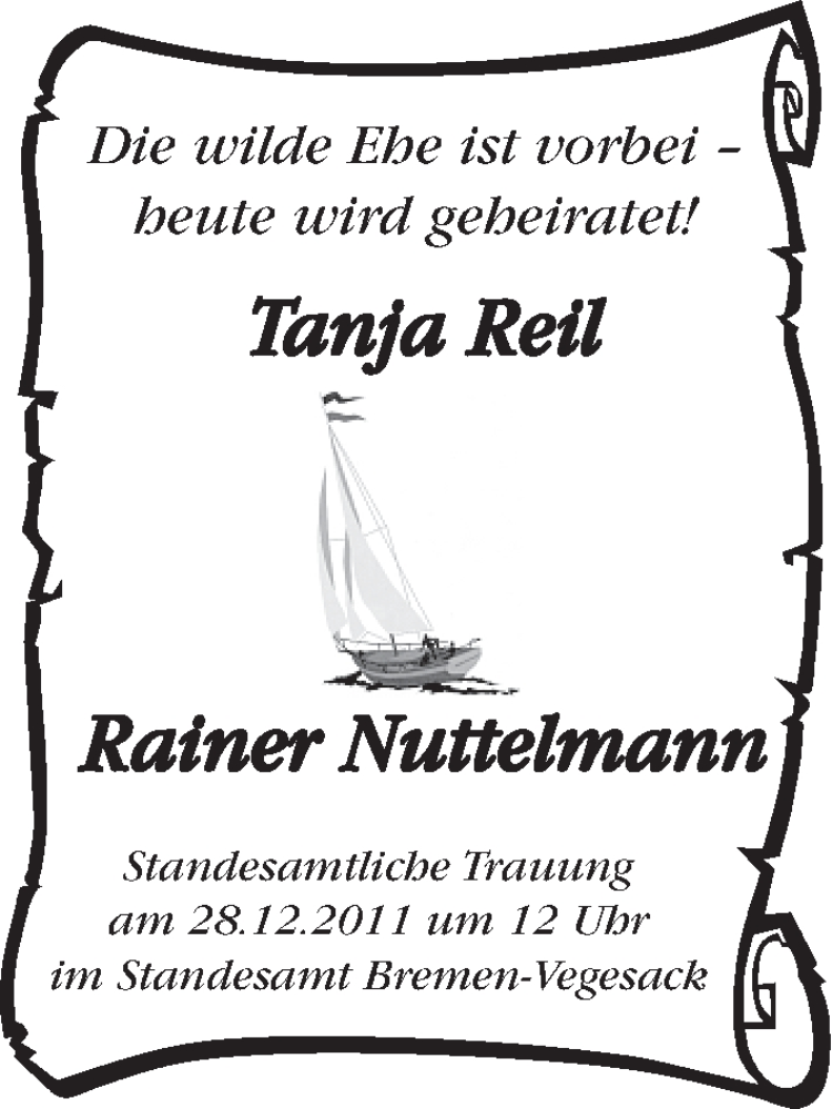 Hochzeitsanzeige von Tanja Reil von WESER-KURIER