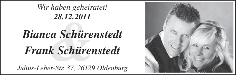 Hochzeitsanzeige von Bianca Schürenstedt von WESER-KURIER