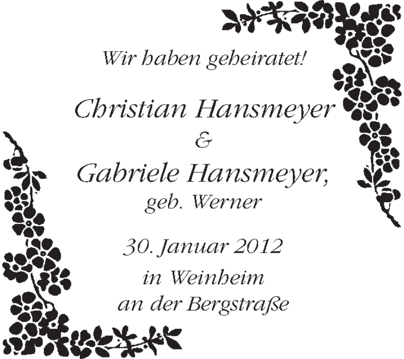 Hochzeitsanzeige von Christian Hansmeyer von WESER-KURIER