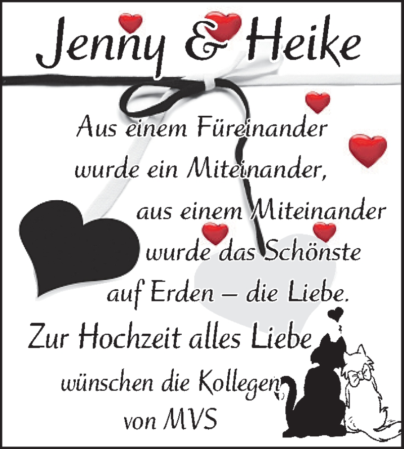 Hochzeitsanzeige von Jenny  von WESER-KURIER