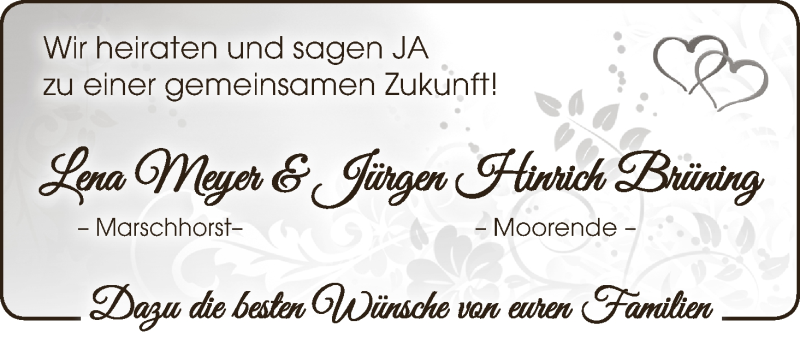 Hochzeitsanzeige von Lena Meyer von Wuemme Zeitung