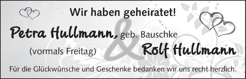Hochzeitsanzeige von Petra Hullmann von WESER-KURIER