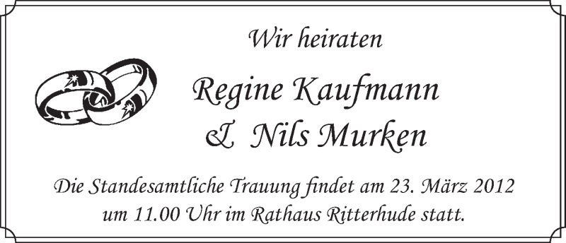 Hochzeitsanzeige von Nils Murken von WESER-KURIER