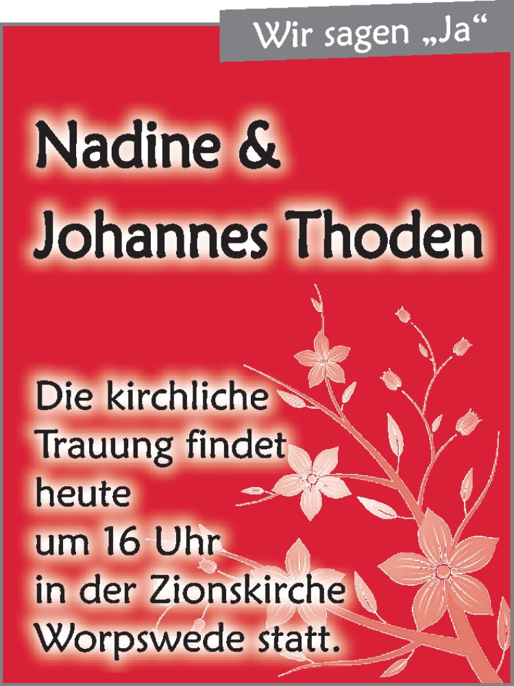 Hochzeitsanzeige von Nadine Thoden von WESER-KURIER