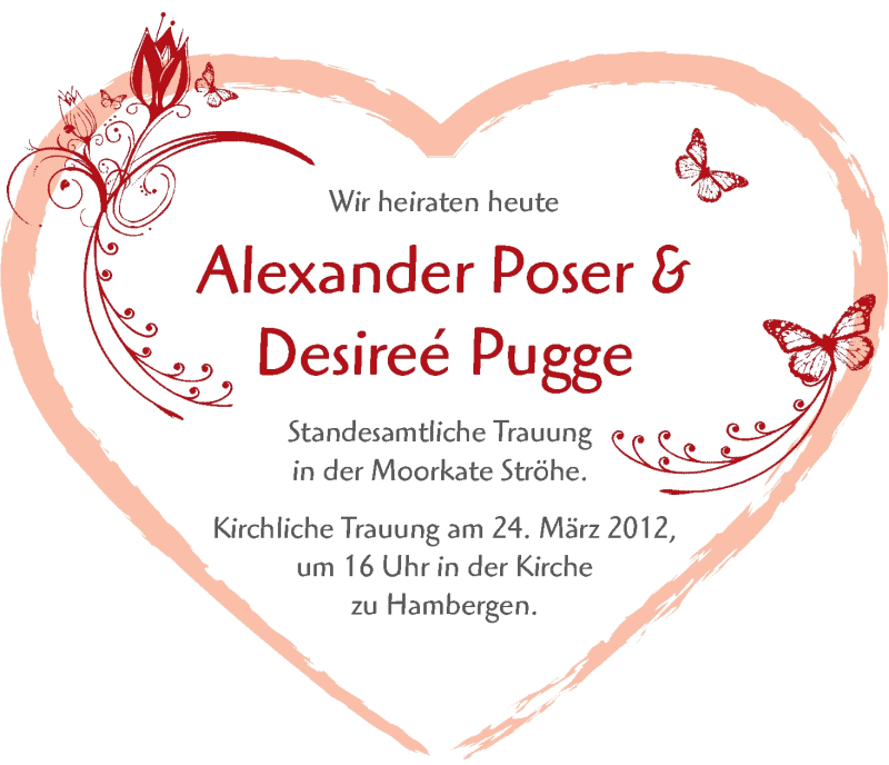 Hochzeitsanzeige von Alexander Poser von WESER-KURIER