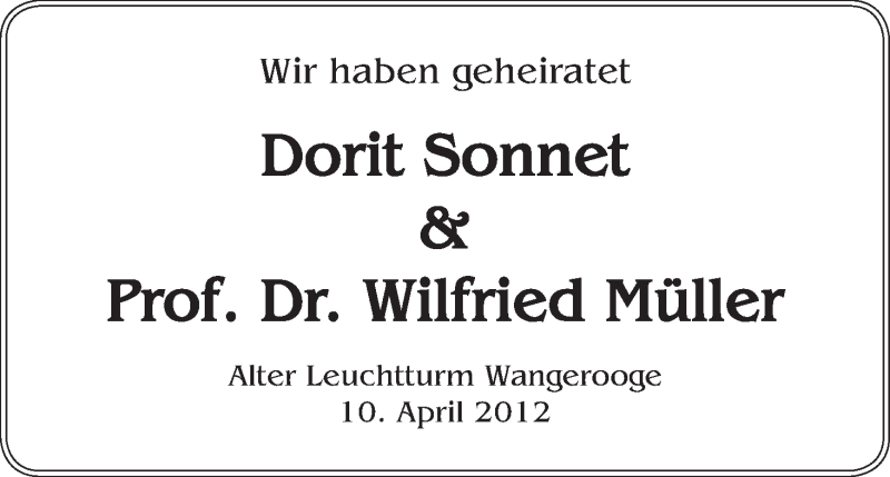 Hochzeitsanzeige von Dorit Sonnet von WESER-KURIER