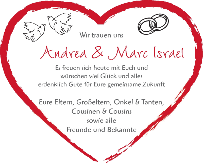 Hochzeitsanzeige von Andrea Israel von WESER-KURIER