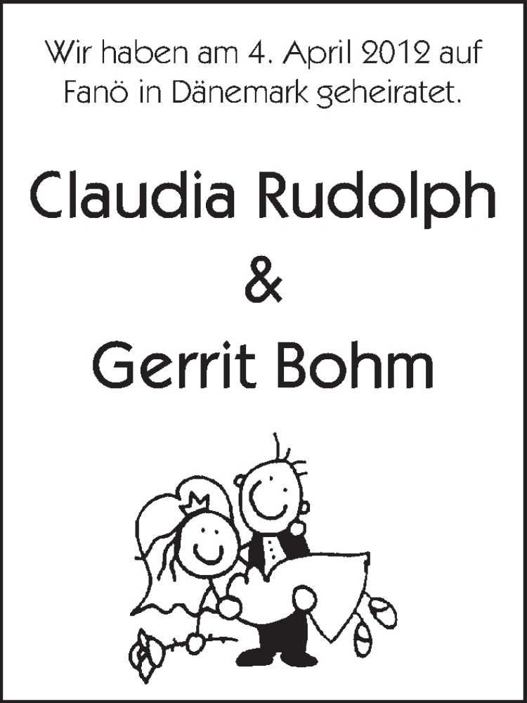 Hochzeitsanzeige von Claudia Rudolph von WESER-KURIER