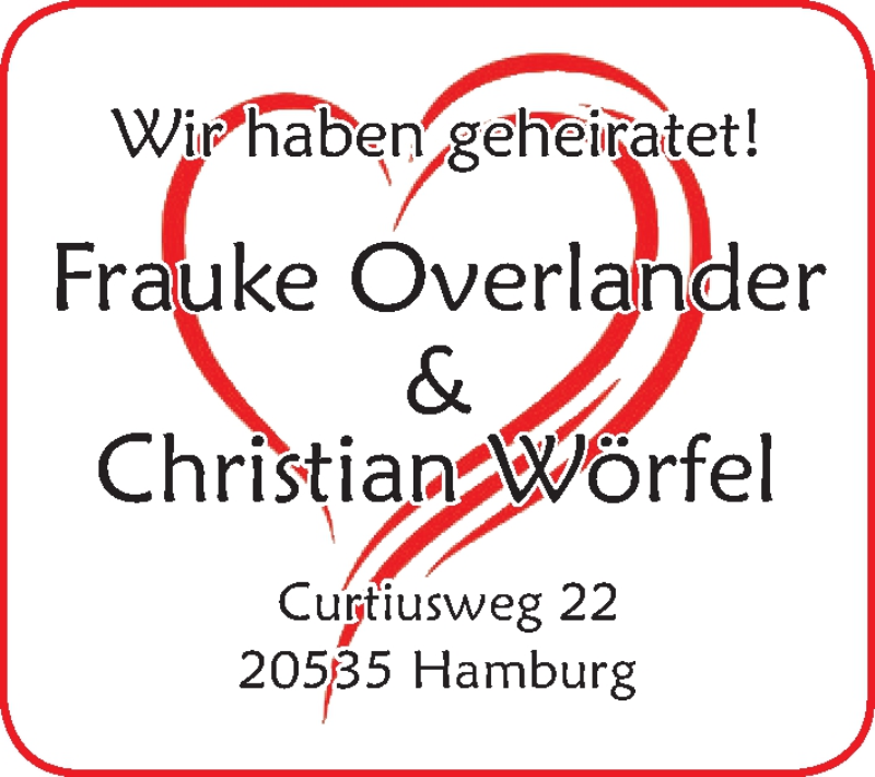 Hochzeitsanzeige von Frauke Overlander von WESER-KURIER