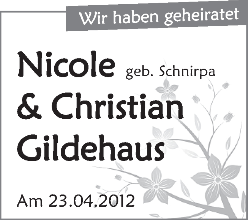 Hochzeitsanzeige von Nicole Gildehaus von WESER-KURIER
