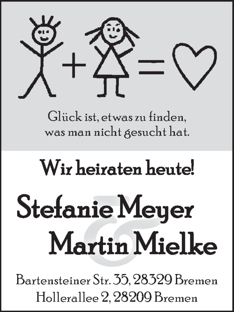 Hochzeitsanzeige von Stefanie Meyer von WESER-KURIER