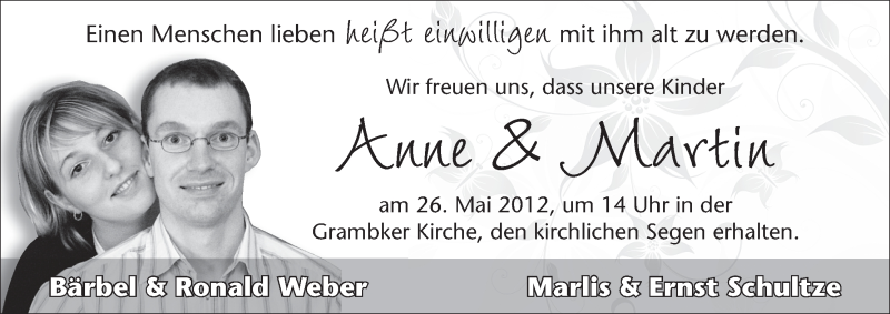 Hochzeitsanzeige von Anne  von WESER-KURIER