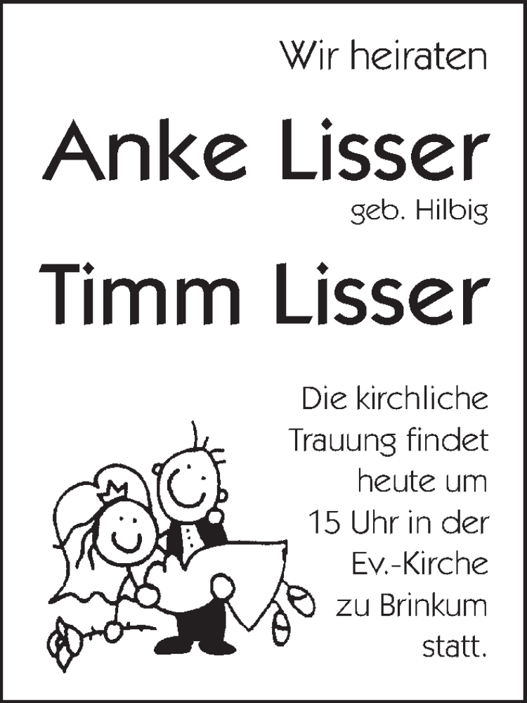 Hochzeitsanzeige von Anke Lisser von WESER-KURIER