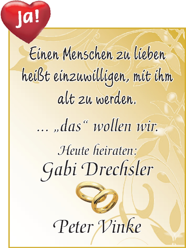 Hochzeitsanzeige von Gabi Drechsler von WESER-KURIER
