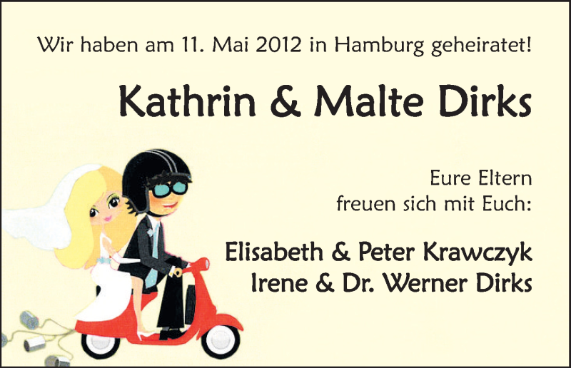 Hochzeitsanzeige von Kathrin Dirks von WESER-KURIER