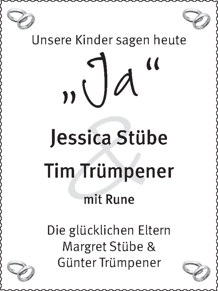 Hochzeitsanzeige von Jessica Stübe von WESER-KURIER