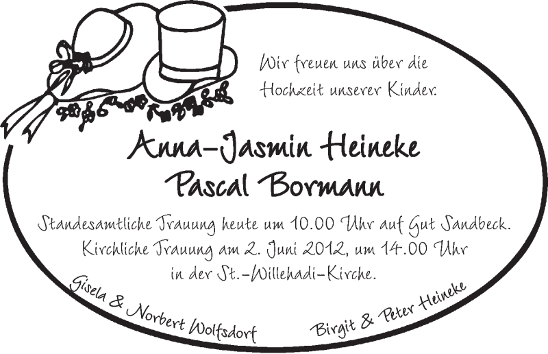 Hochzeitsanzeige von Anna-Jasmin Heineke von WESER-KURIER