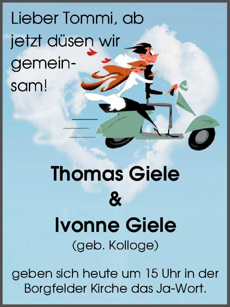 Hochzeitsanzeige von Thomas Giele von WESER-KURIER