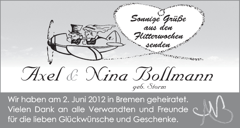 Hochzeitsanzeige von Axel Bollmann von WESER-KURIER