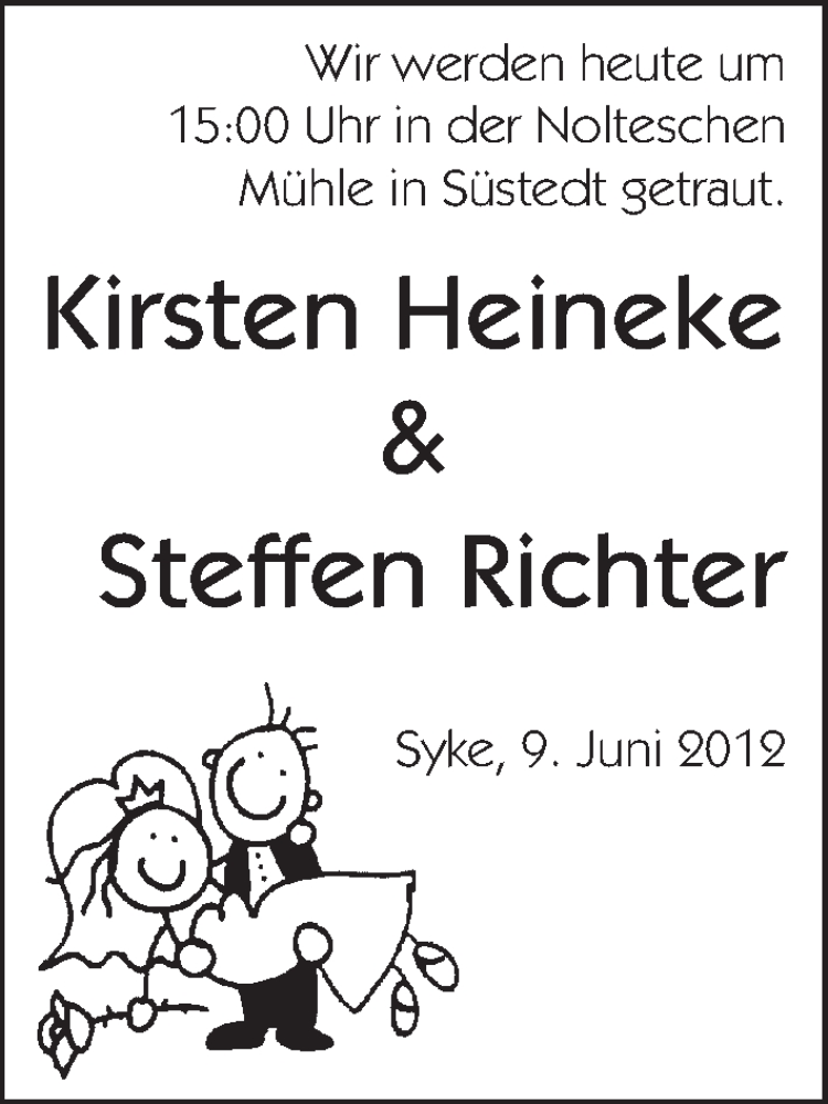 Hochzeitsanzeige von Kirsten Heineke von WESER-KURIER