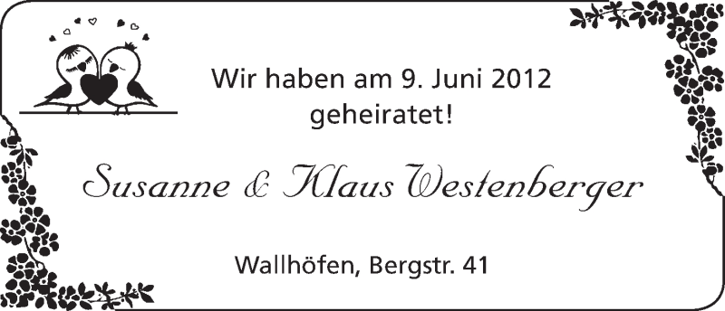 Hochzeitsanzeige von Susanne Westenberger von WESER-KURIER
