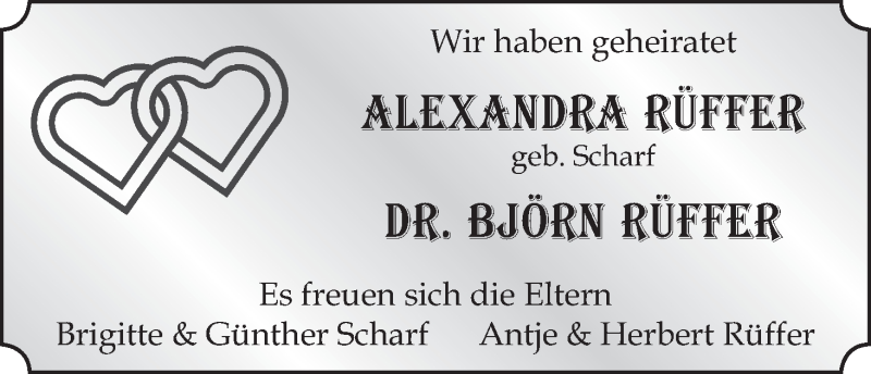 Hochzeitsanzeige von Alexandra Rüffer von WESER-KURIER