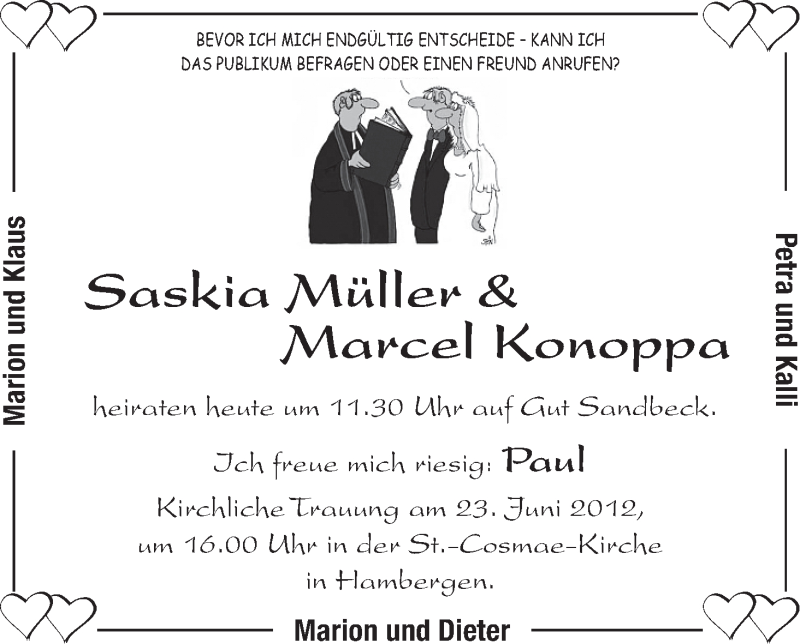 Hochzeitsanzeige von Saskia Müller von WESER-KURIER