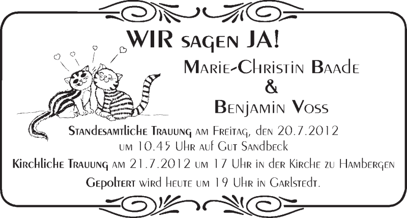 Hochzeitsanzeige von Marie-Christin Baade von WESER-KURIER