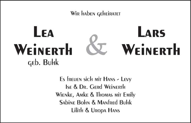 Hochzeitsanzeige von Lea Weinerth von WESER-KURIER