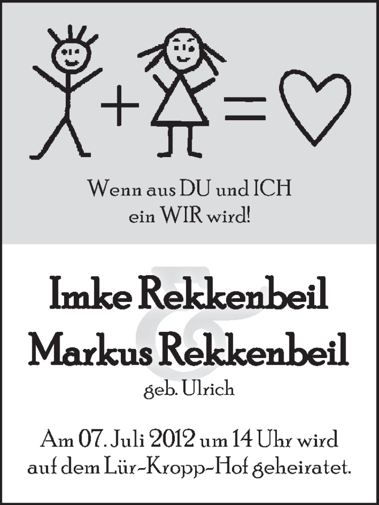 Hochzeitsanzeige von Imke Rekkenbeil von WESER-KURIER