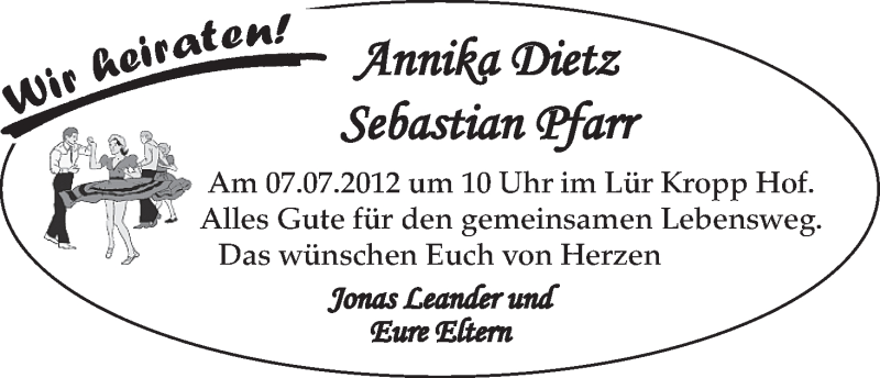 Hochzeitsanzeige von Annika Dietz von WESER-KURIER