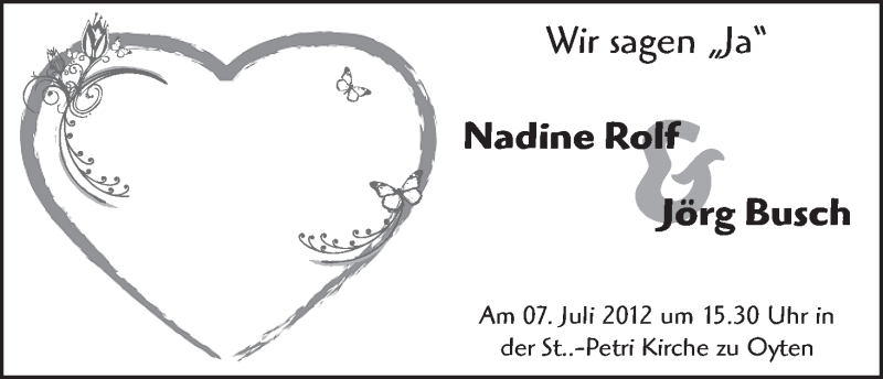 Hochzeitsanzeige von Nadine Rolf von WESER-KURIER