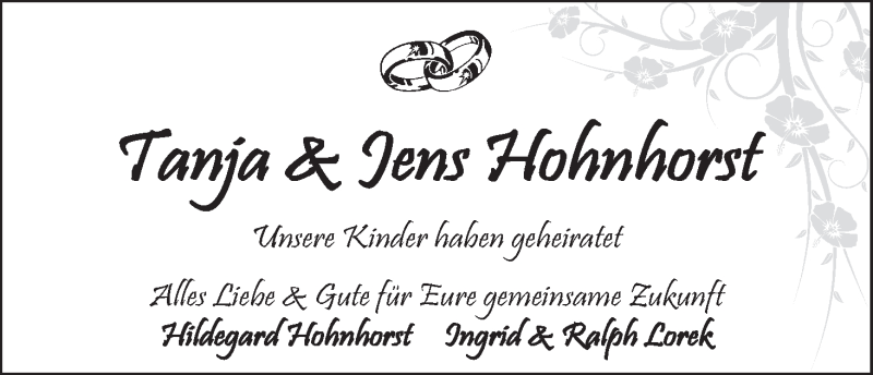 Hochzeitsanzeige von Tanja Hohnhorst von WESER-KURIER